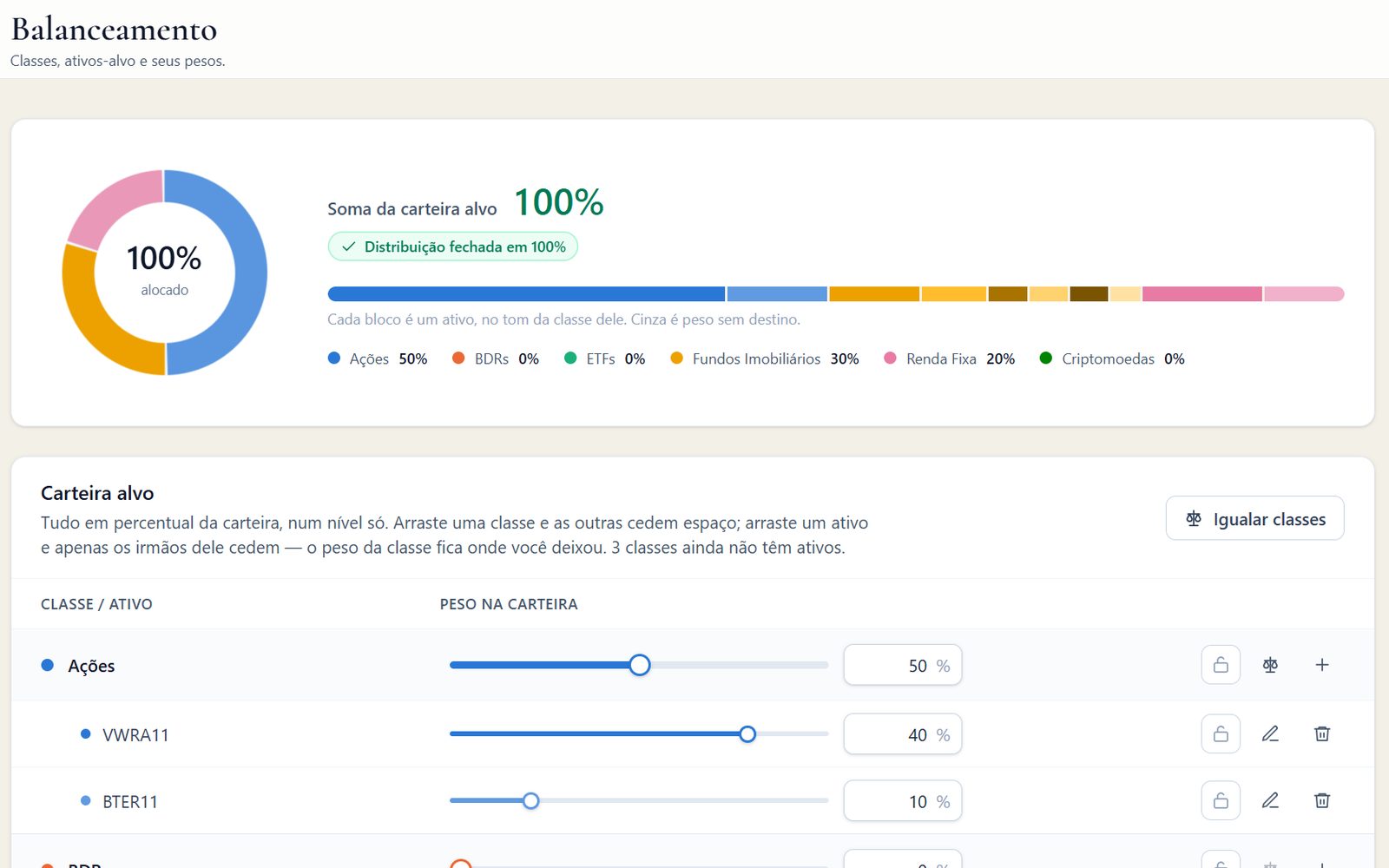 Tela de Balanceamento do WealthFlow